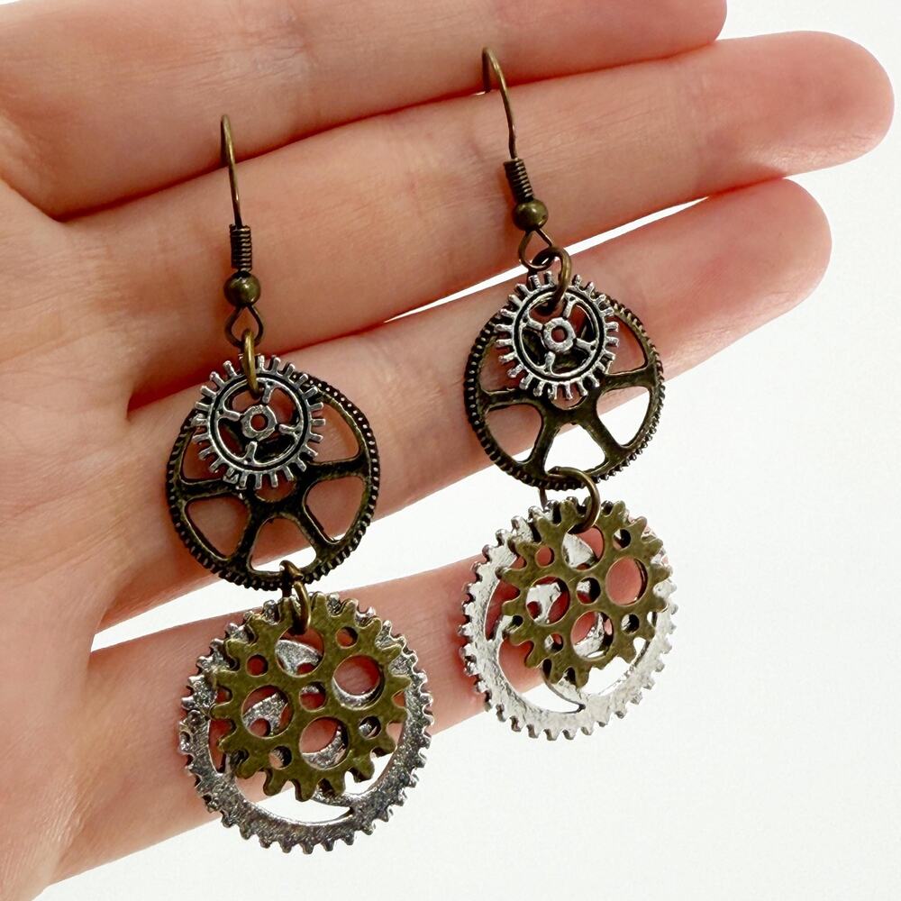 Steampunk Gear Dangle Earrings - image 2